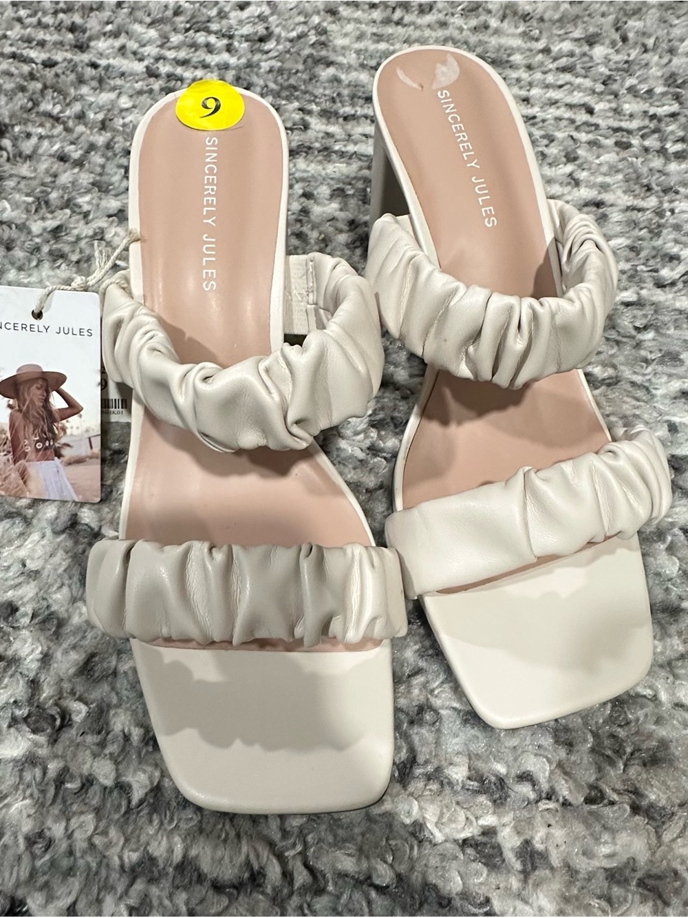 Sincerely Jules Cream Ruched Double-Strap Slide Heels
